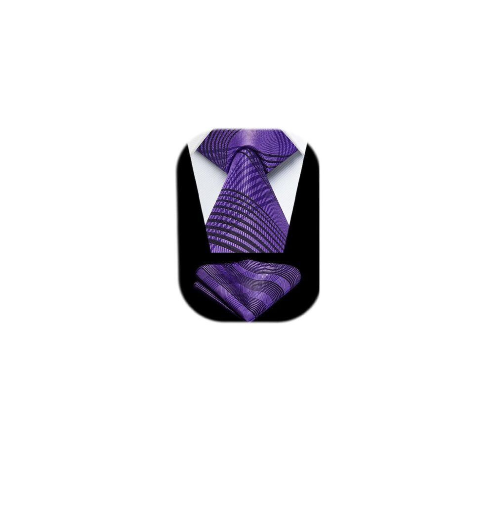 1311 Plaid Ties with Pocket Square Set Purple Checkered ’s Necktie